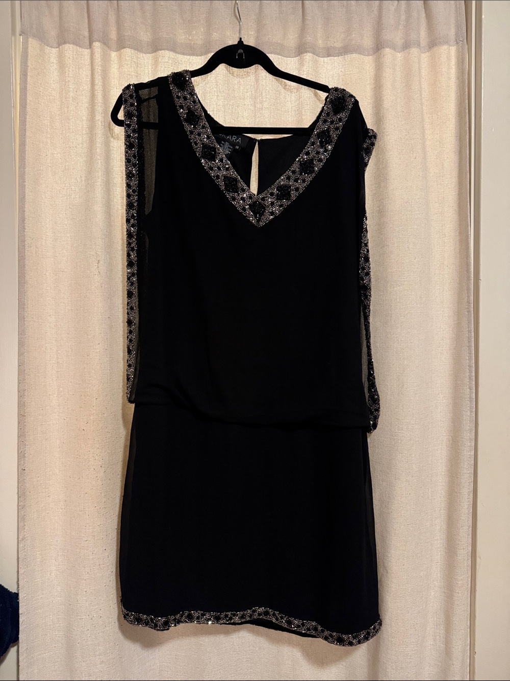 Jkara Black One-Shoulder Beaded Cocktail Dress